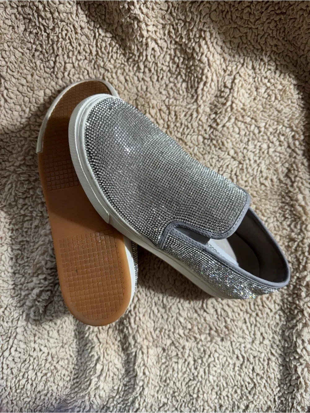 Steve Madden Silver Rhinestone Slip-On Sneakers